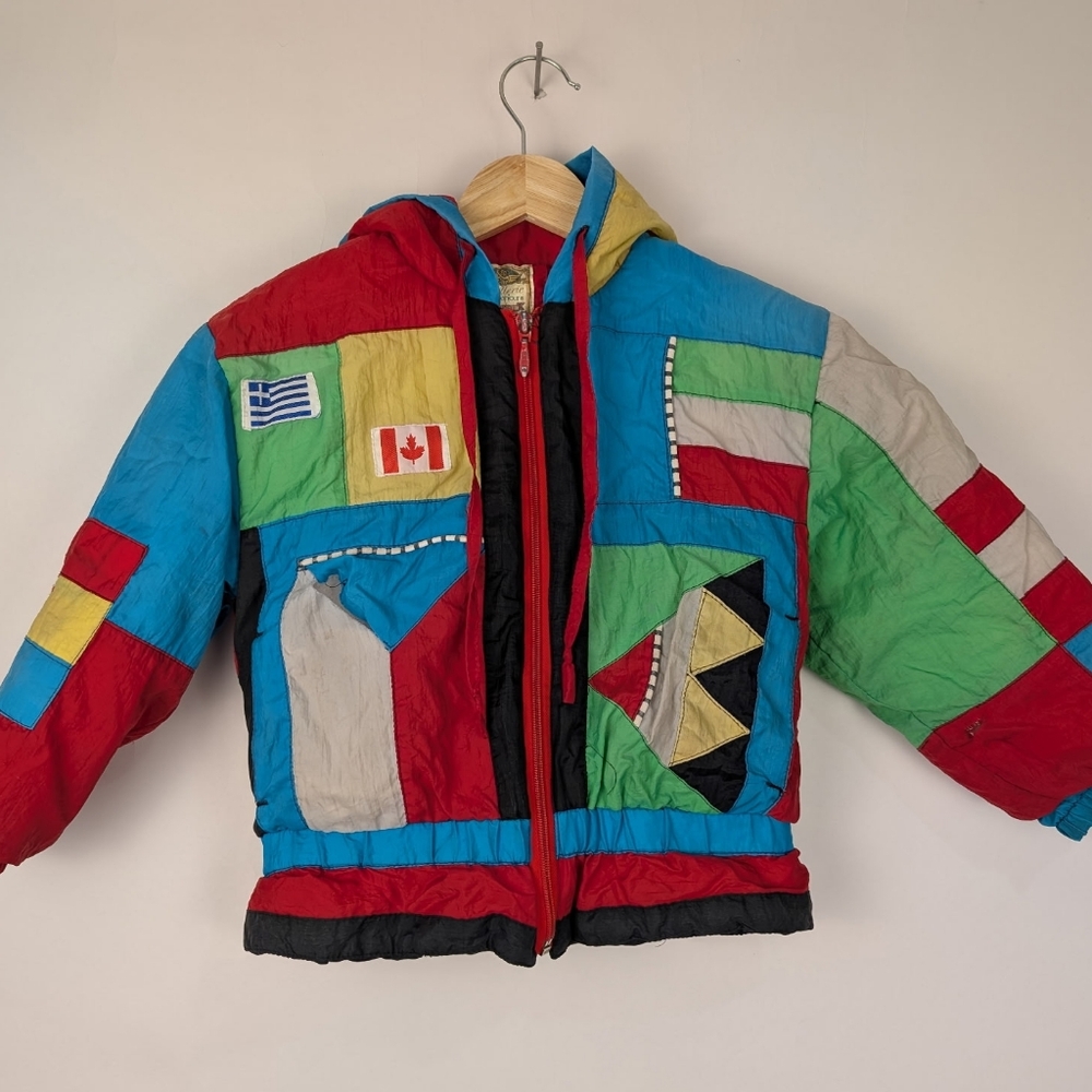 VTG Colorful Le Gallerie De Bonjour Patchwork Kids Medium Jacket Sport Pattern